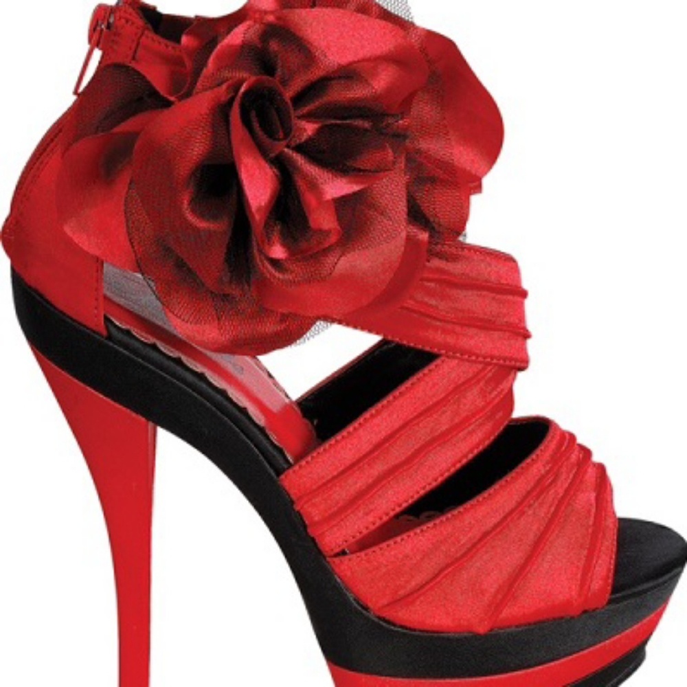 Red Side Flower Heels